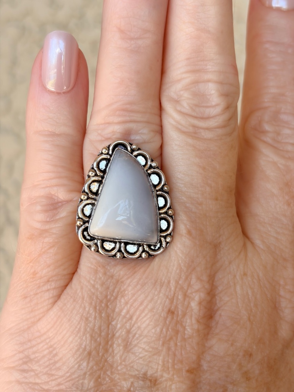 Artisan Sterling Silver Ring with Pale Gray Stone